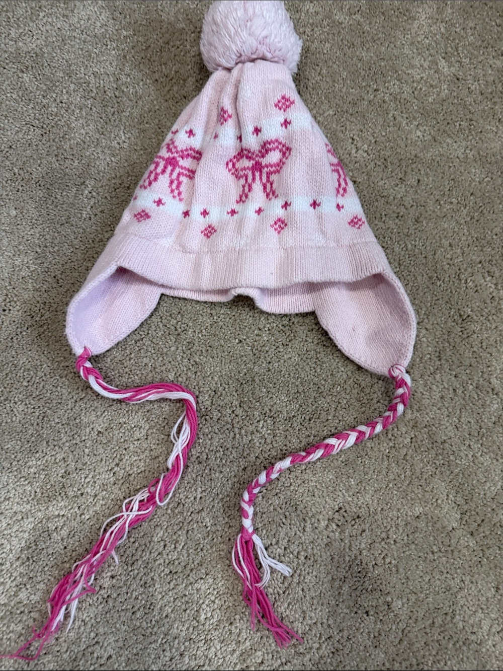 The Beaufort Bonnet Company Pink Bow Pom Pom Earflap Knit Hat